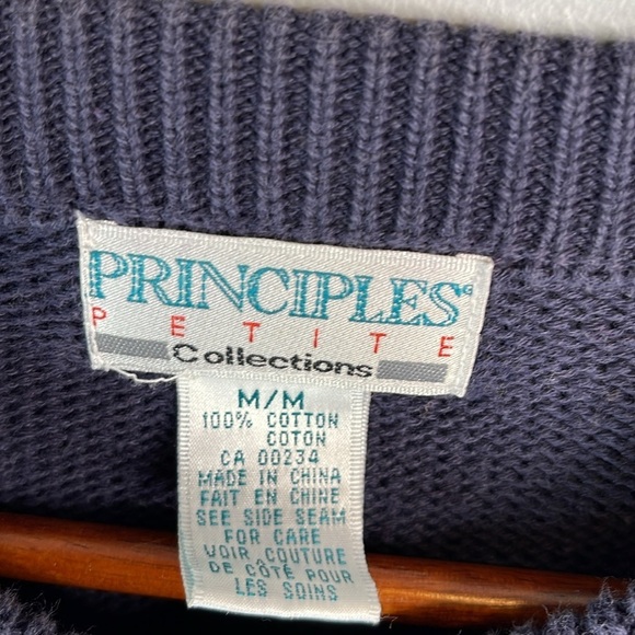 Vintage 90’s Principles Petite Collection Cardigan Navy Taupe Burgundy Paisley M - Picture 7 of 11